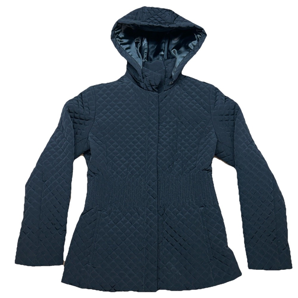 Calvin Klein Quilted Removable Hood Women's XS Coat, Black, Button& Zip, Pockets